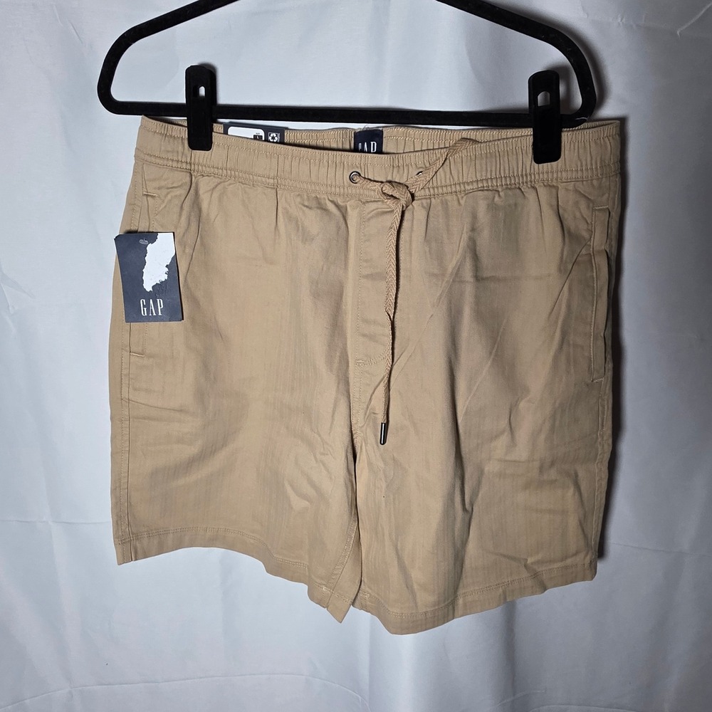 GAP Men Tan Herringbone Pull On Shorts Elastic Waist Drawstring Size L